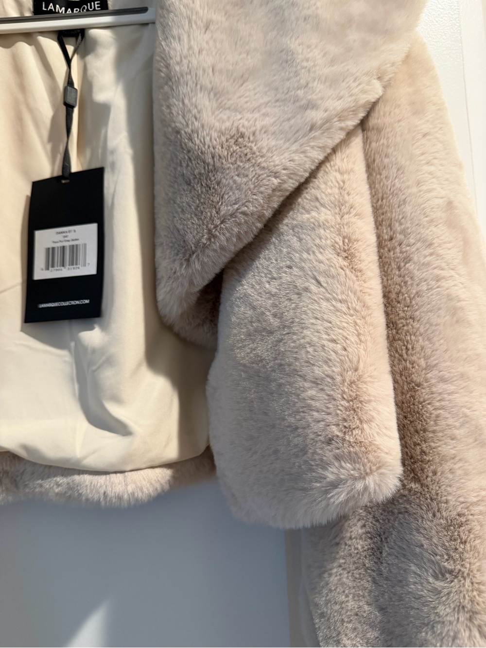 Lamarque Cropped Faux Fur Jacket in Soft Blush Taupe - Picture 4 of 7